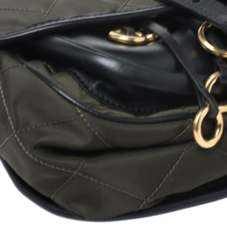 Prada Olive Green/Black Nylon and Leather Passaminiere Hunting Shoulder