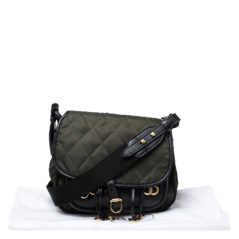 Prada Olive Green/Black Nylon and Leather Passaminiere Hunting Shoulder Bag 6