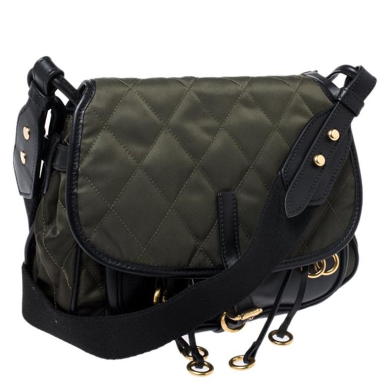 Prada Olive Green/Black Nylon and Leather Passaminiere Hunting Shoulder