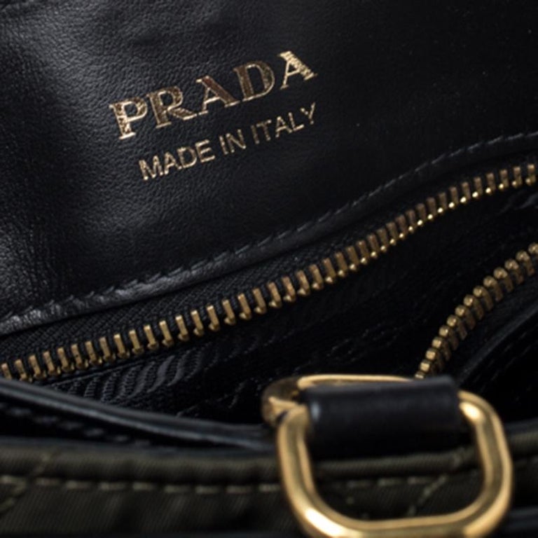 Prada Olive Green/Black Nylon and Leather Passaminiere Hunting Shoulder