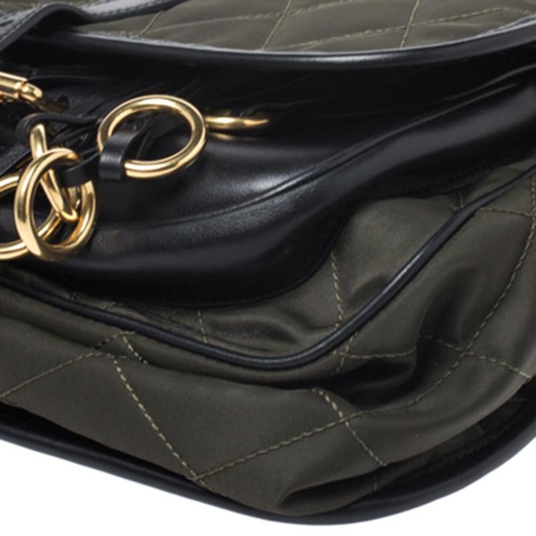 Prada Olive Green/Black Nylon and Leather Passaminiere Hunting Shoulder