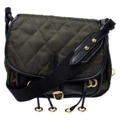 Prada Olive Green/Black Nylon and Leather Passaminiere Hunting Shoulder Bag