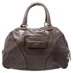 Prada Olive Green Leather Front Zip Boston Bag