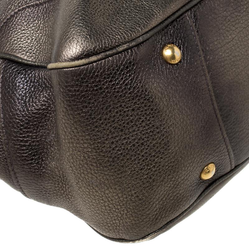 Prada Olive Green Metallic Vitello Daino Leather Hobo 5