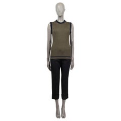 PRADA olive green & navy blue viscose SLEEVELESS RIB KNIT Sweater 42 M