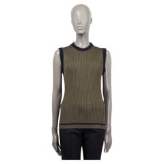 PRADA olive green & navy blue viscose SLEEVELESS RIB KNIT Sweater 42 M