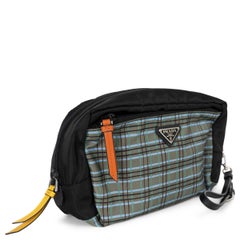 PRADA olive green nylon 2017 PLAID ZIP TRAVEL POUCH Bag