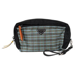 PRADA olive green nylon 2017 PLAID ZIP TRAVEL POUCH Bag