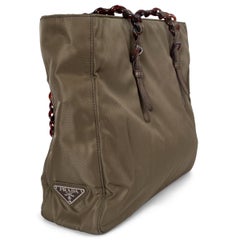 PRADA olive green nylon TURTOISE CHAIN Tote Bag B7402
