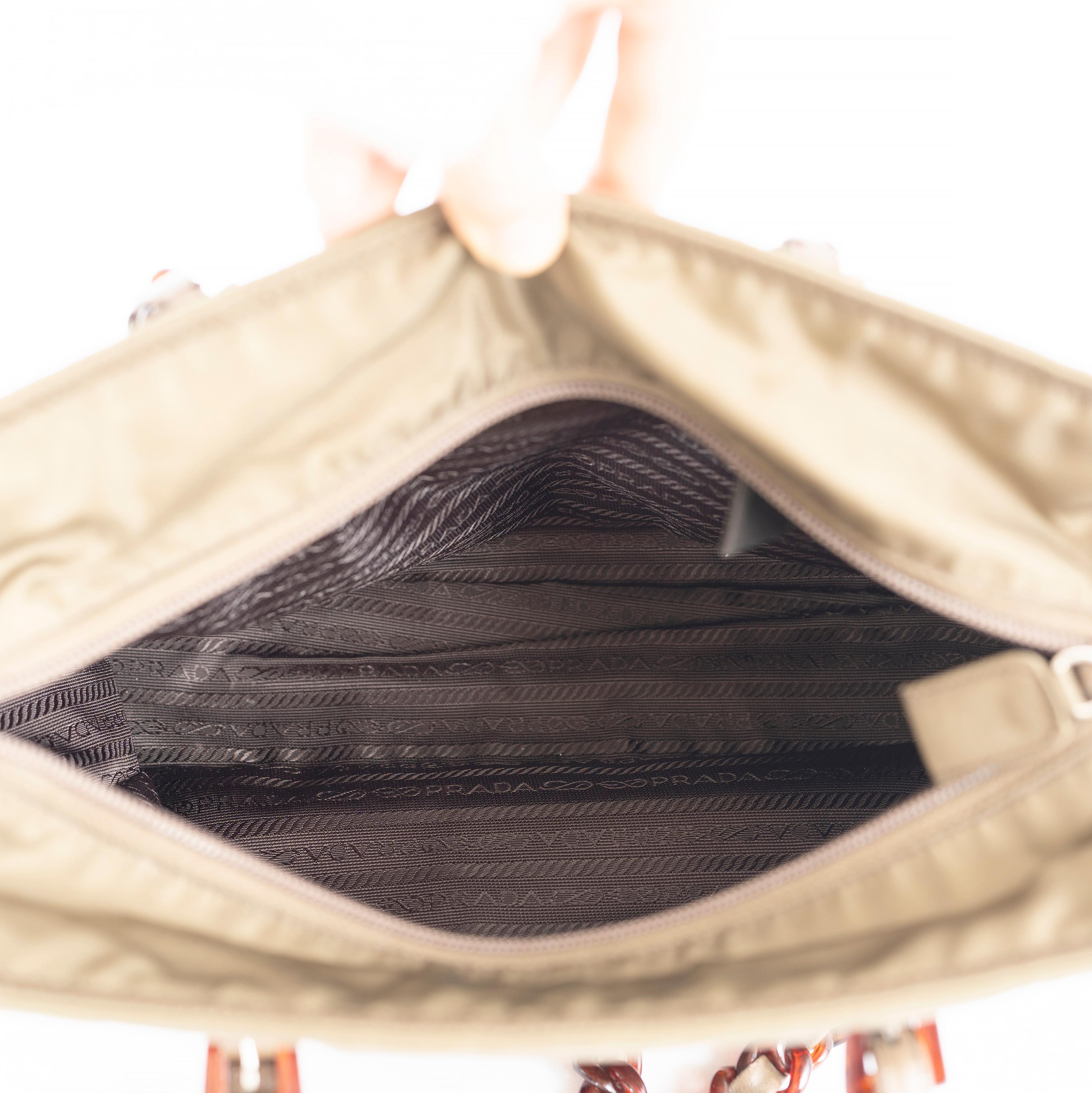 PRADA olive green nylon TURTOISE CHAIN Tote Bag B7402 For Sale 1