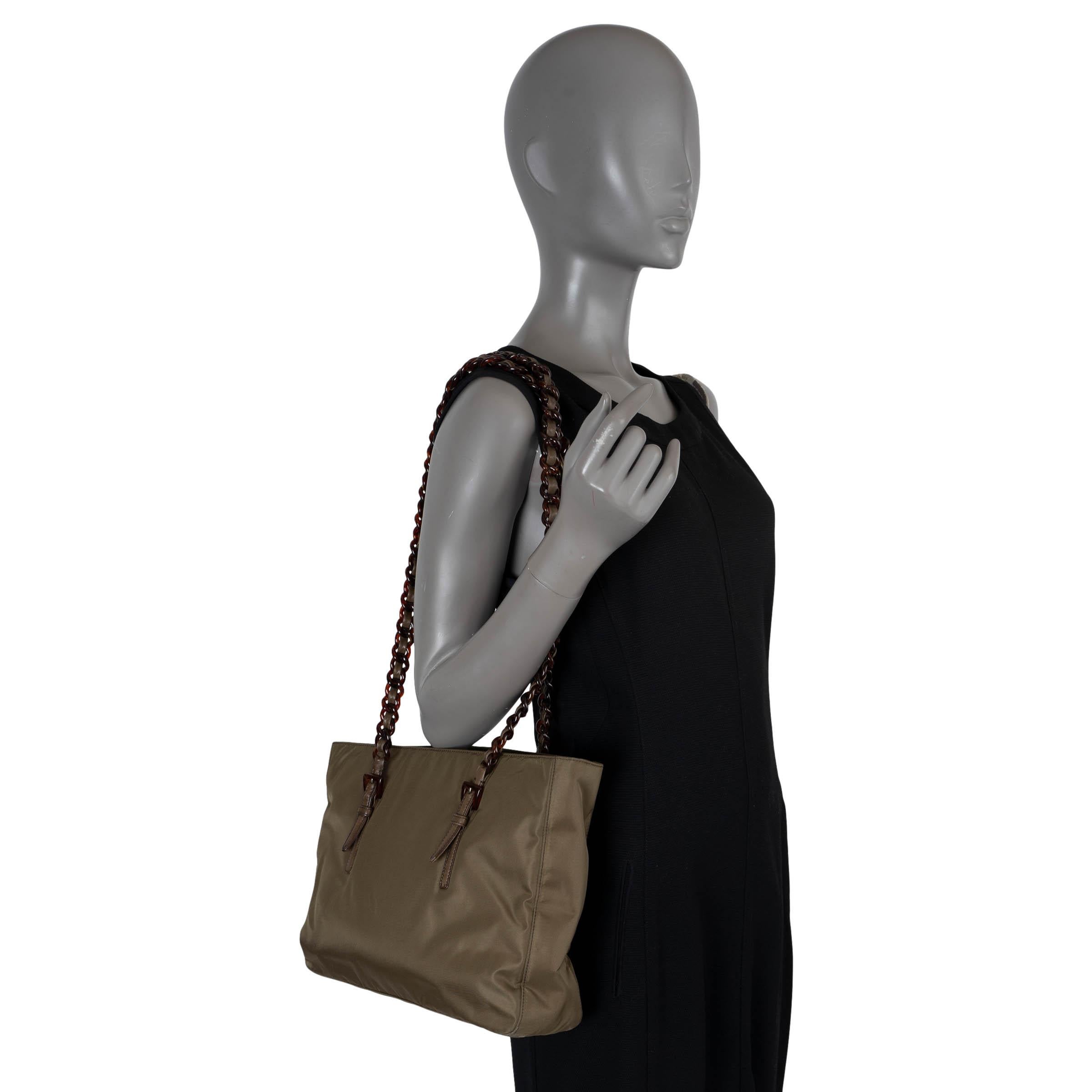 PRADA olive green nylon TURTOISE CHAIN Tote Bag B7402 For Sale 5