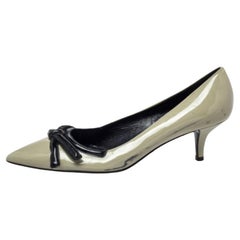 Prada Olive Green Patent Leather Pointed Toe Pumps Size 38