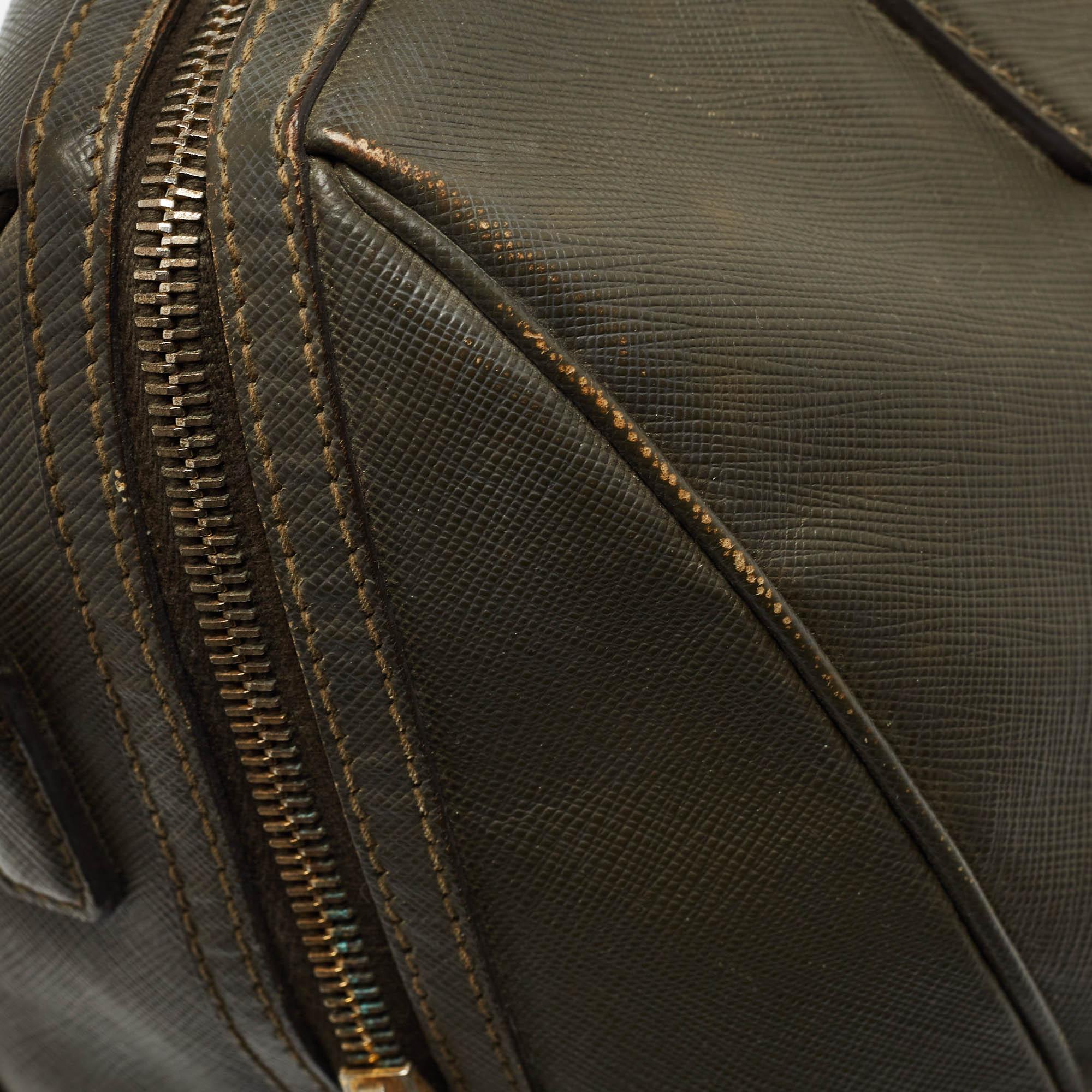 Prada Olive Green Saffiano Leather Bowler Bag 6