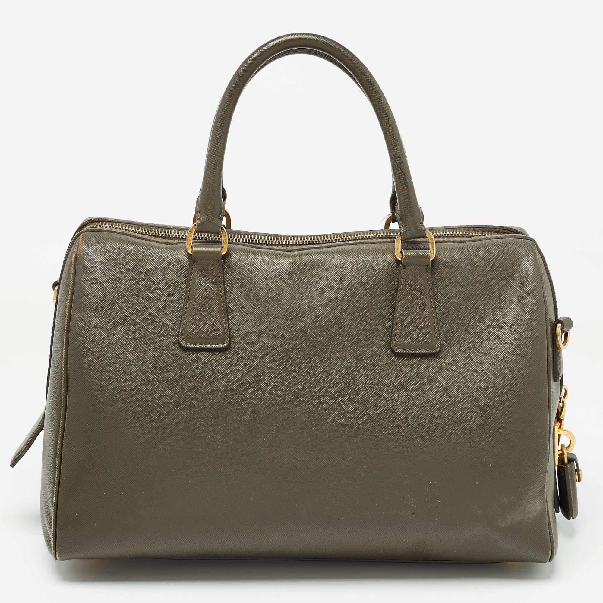 Women's Prada Olive Green Saffiano Leather Bowler Bag