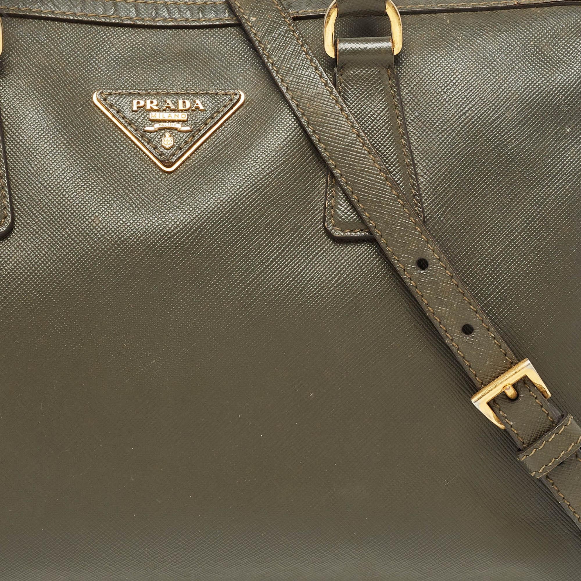 Prada Olive Green Saffiano Leather Bowler Bag 1