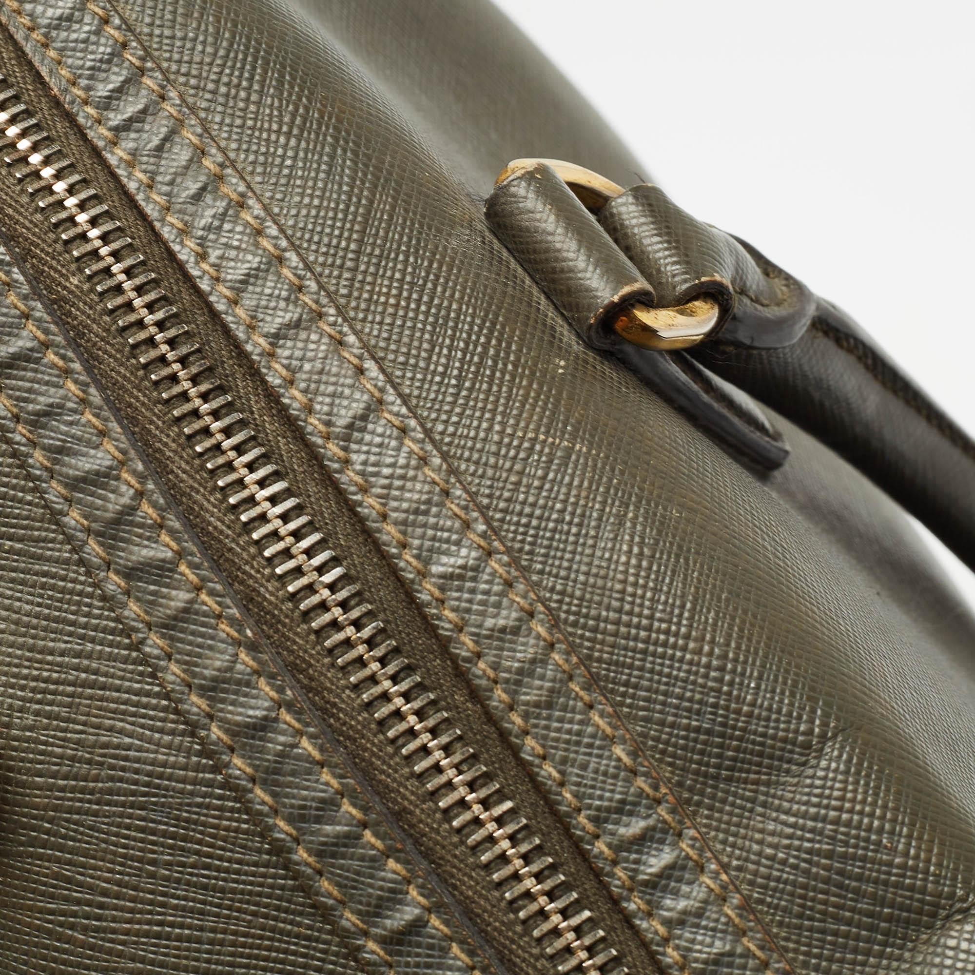 Prada Olive Green Saffiano Leather Bowler Bag 2