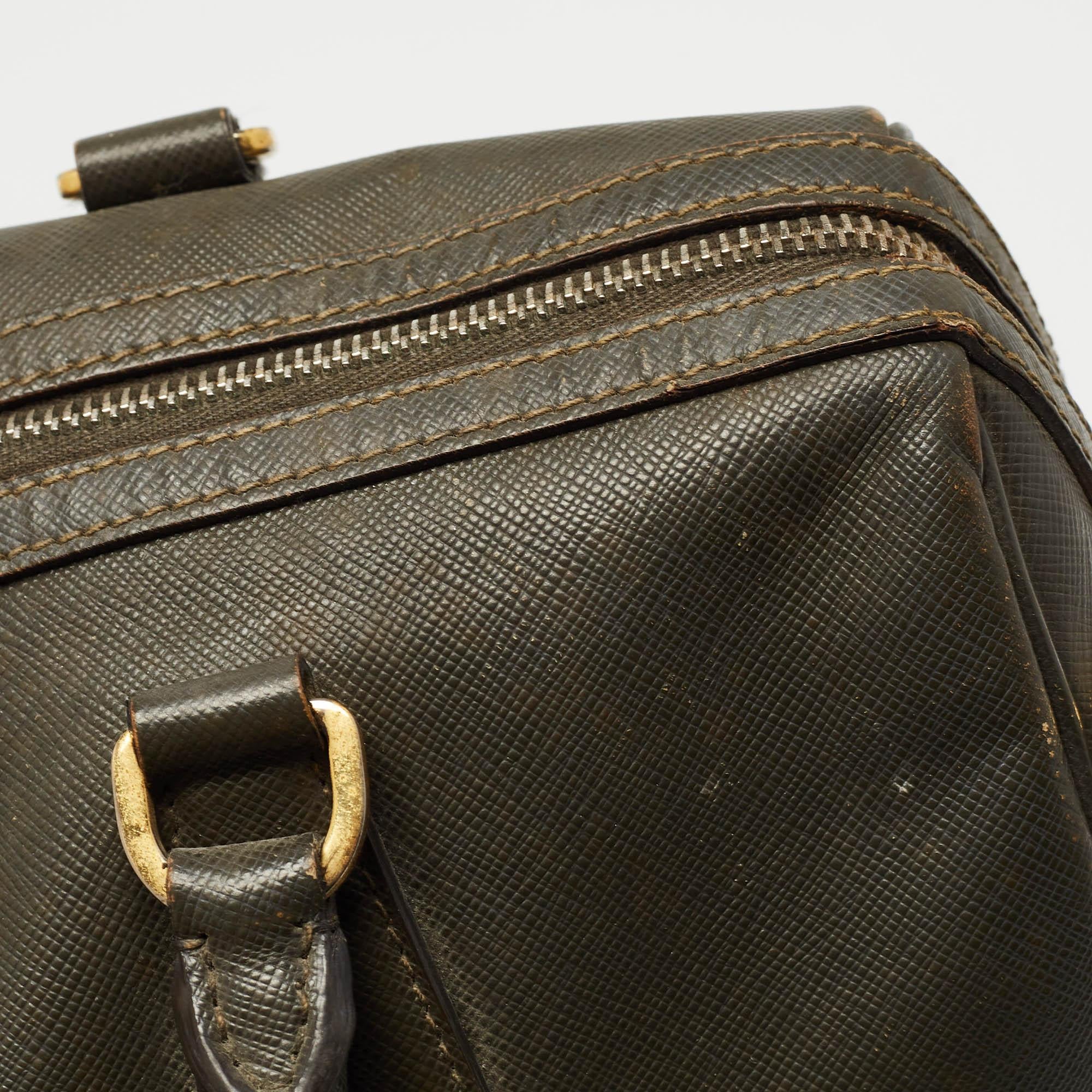 Prada Olive Green Saffiano Leather Bowler Bag 3