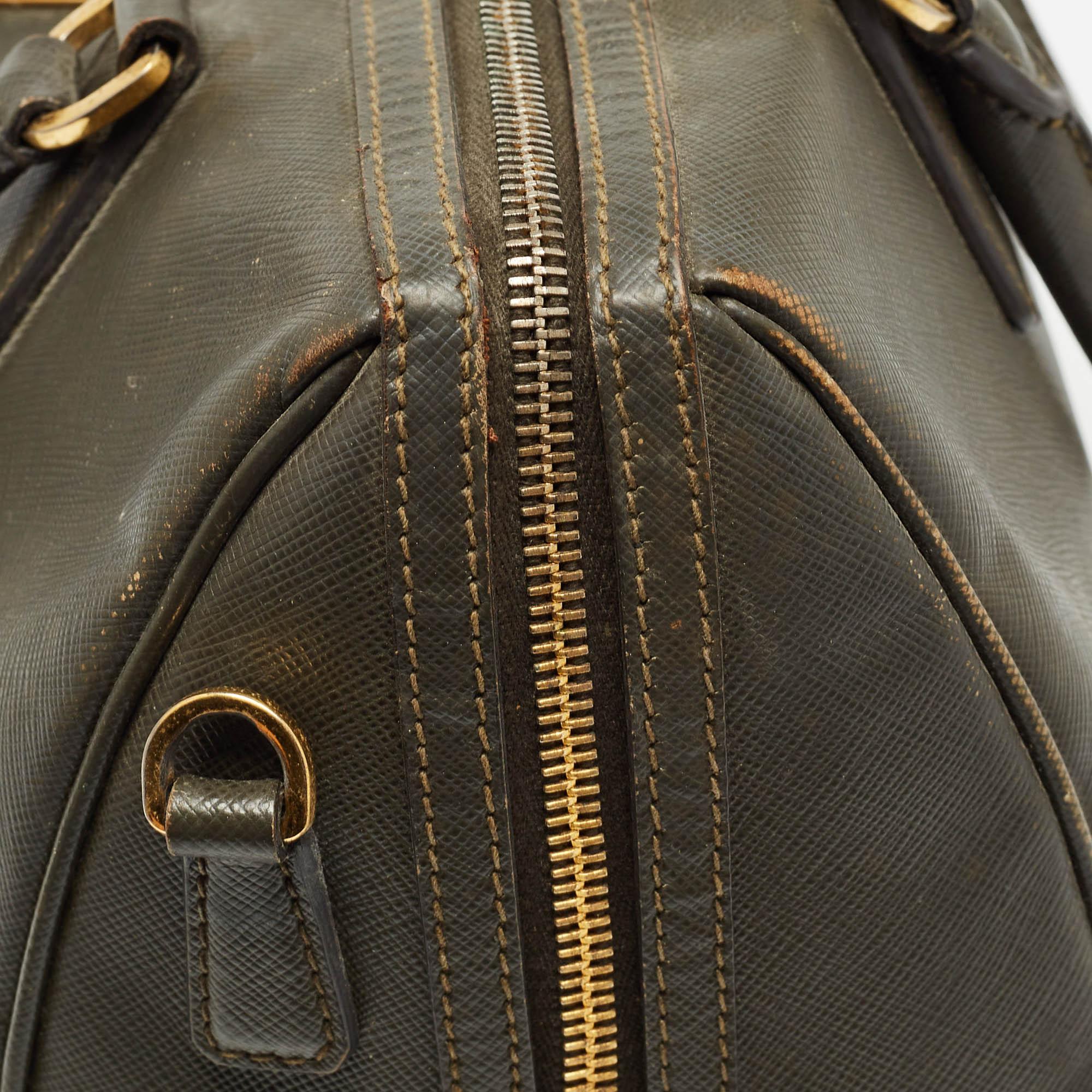 Prada Olive Green Saffiano Leather Bowler Bag 4
