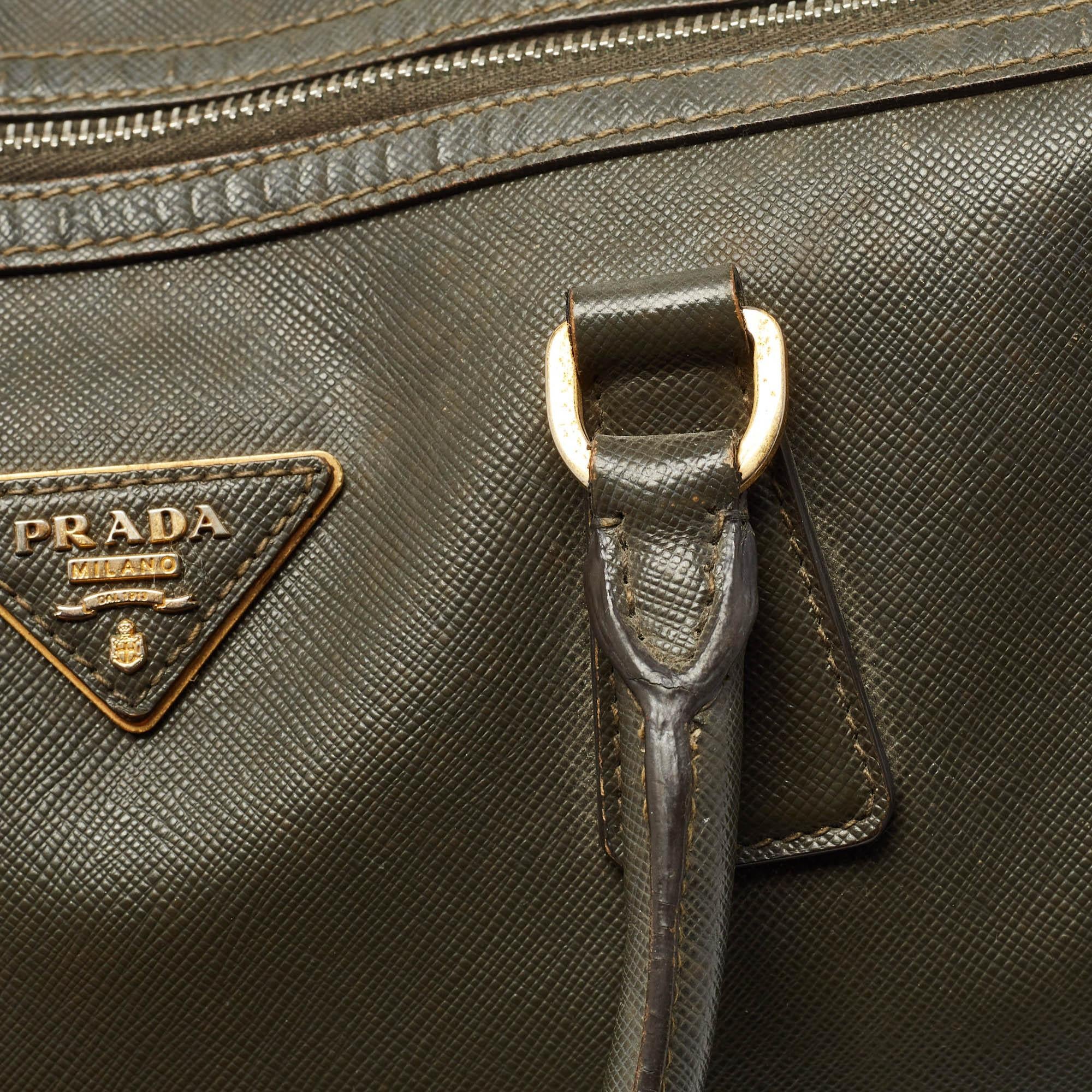 Prada Olive Green Saffiano Leather Bowler Bag 5