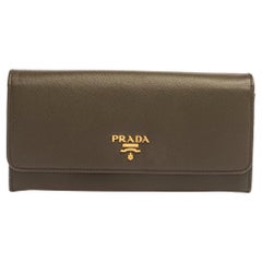 Prada Olive Green Saffiano Lux Leather Flap Continental Wallet