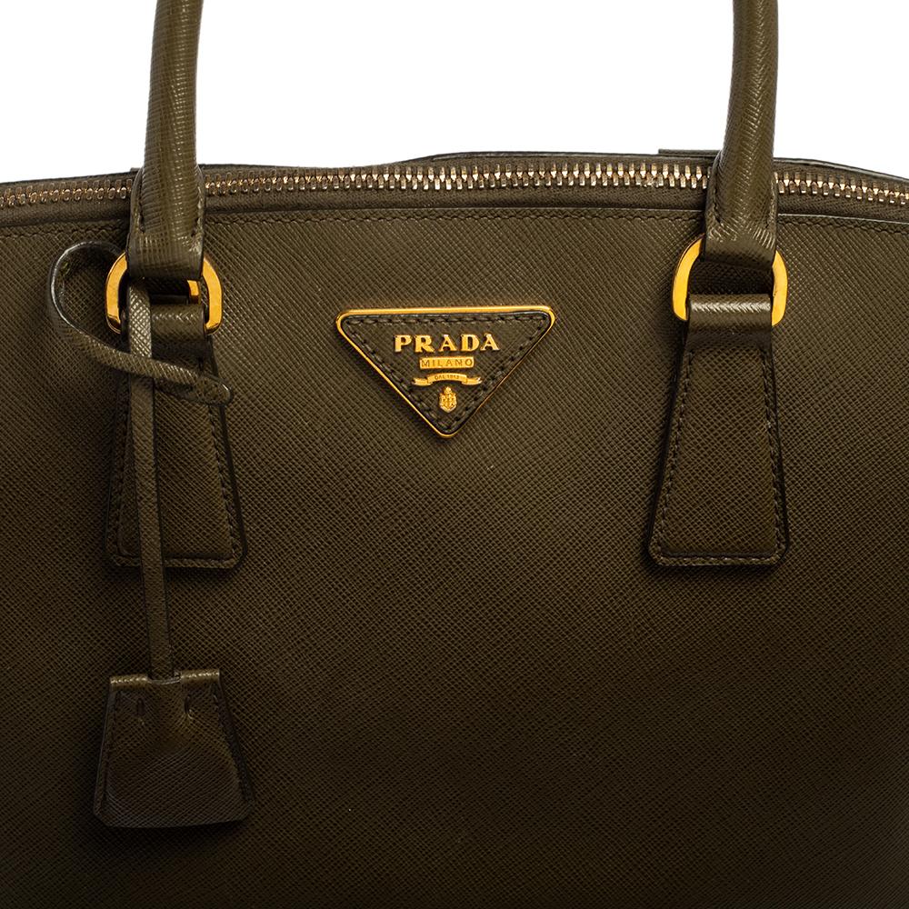 Prada Olivgrüne Saffiano Lux Promenade Tasche aus Leder Medium 6