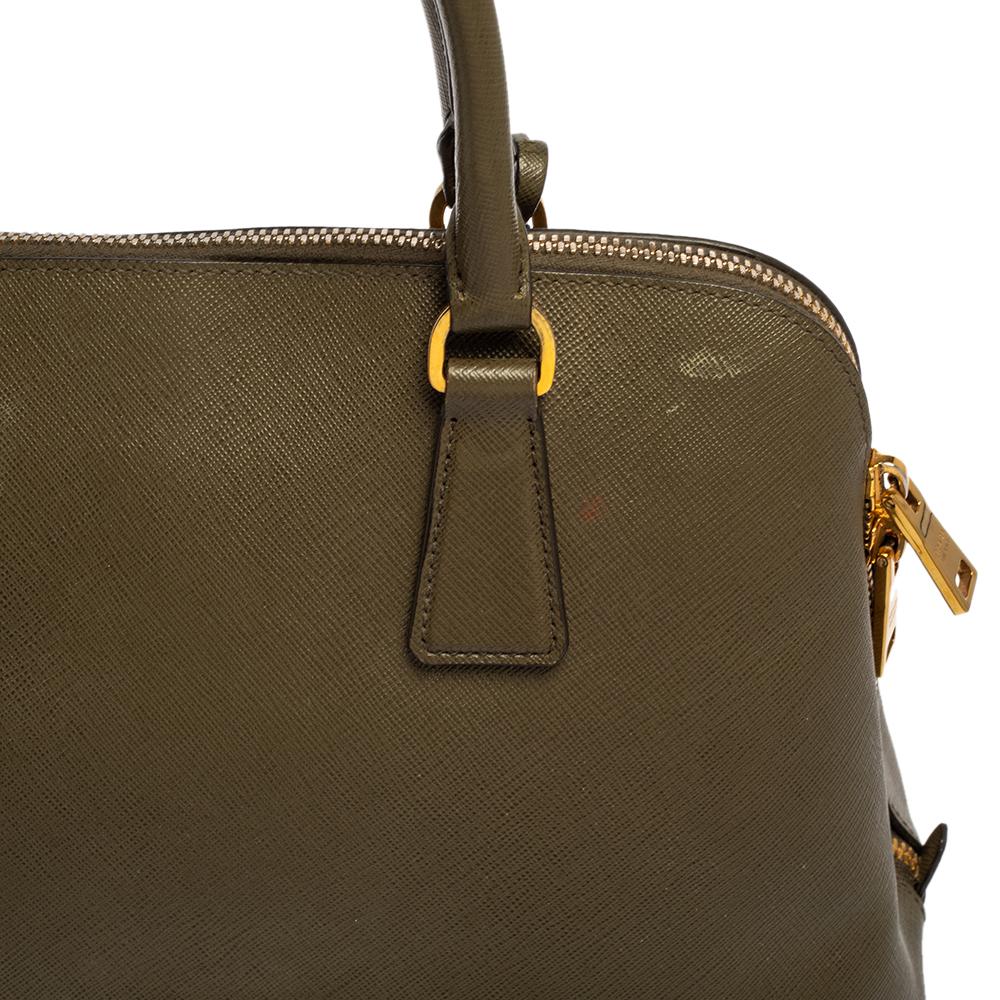 Prada Olivgrüne Saffiano Lux Promenade Tasche aus Leder Medium 7