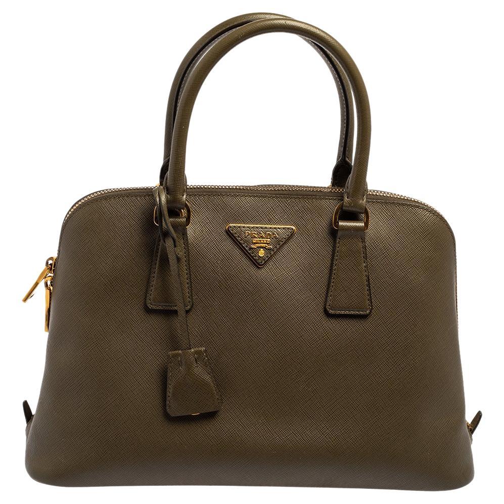 Prada Olive Green Saffiano Lux Leather Medium Promenade Bag