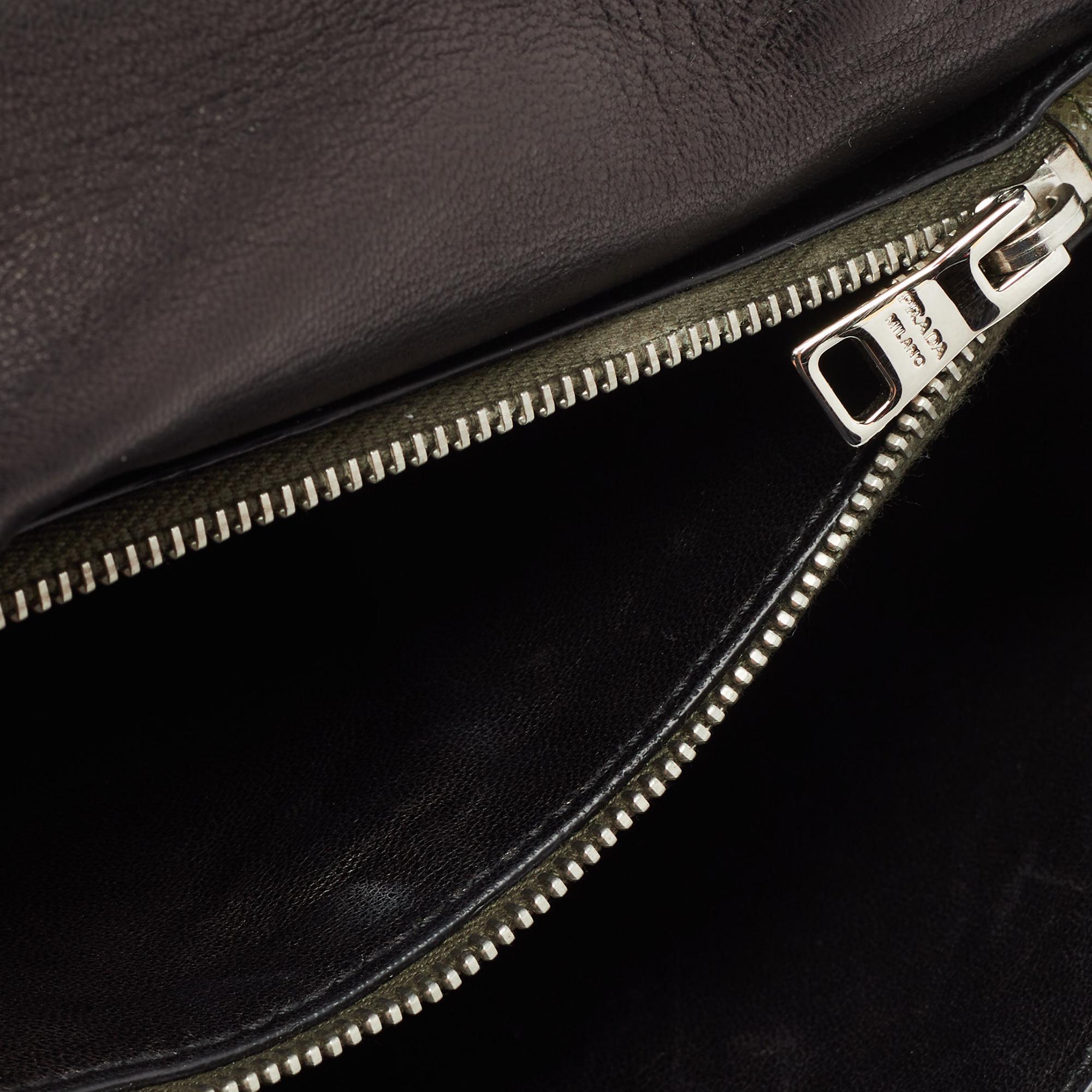 Prada Olive Green Saffiano Lux Leather Mini Sound Top Handle Bag 6
