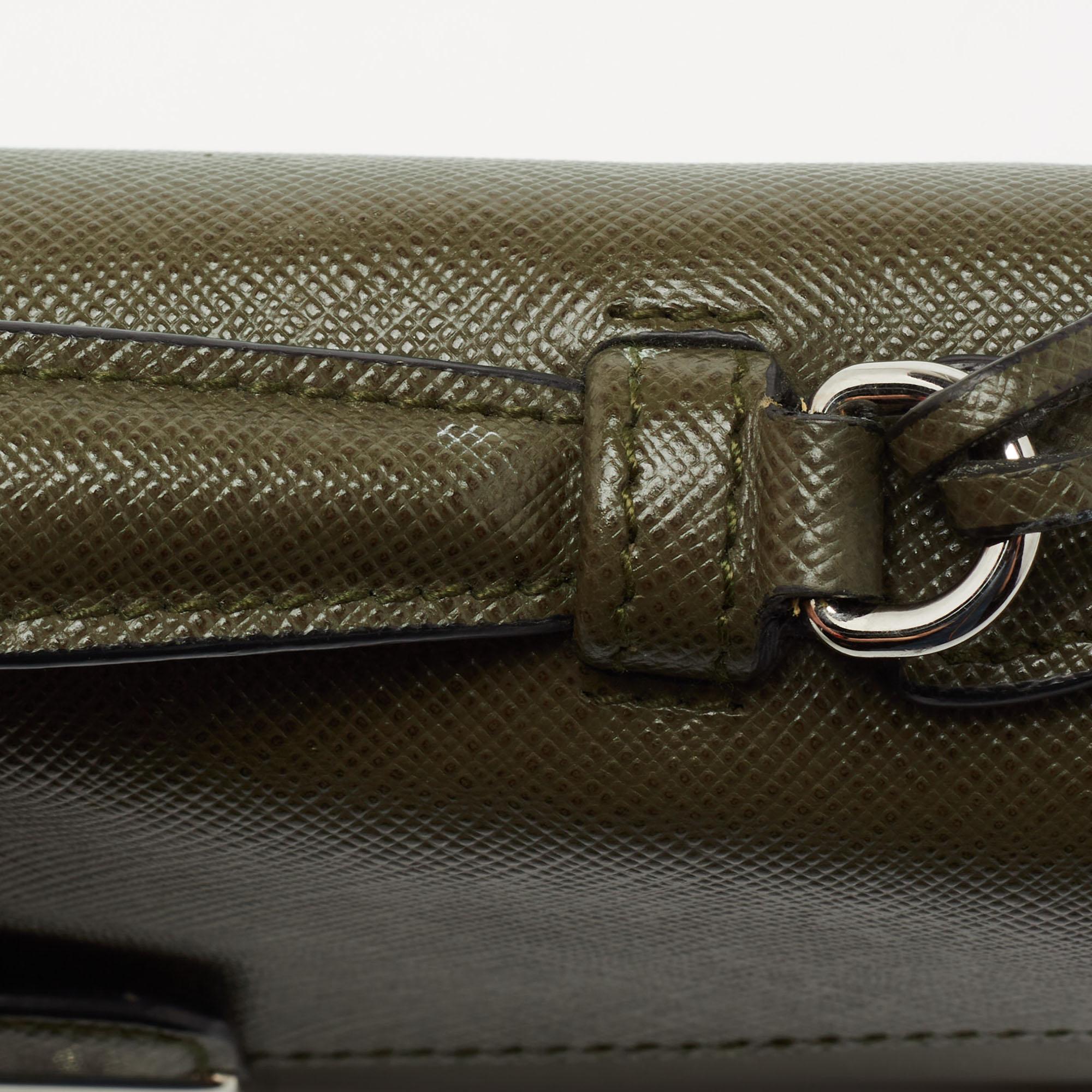 Prada Olive Green Saffiano Lux Leather Mini Sound Top Handle Bag 8