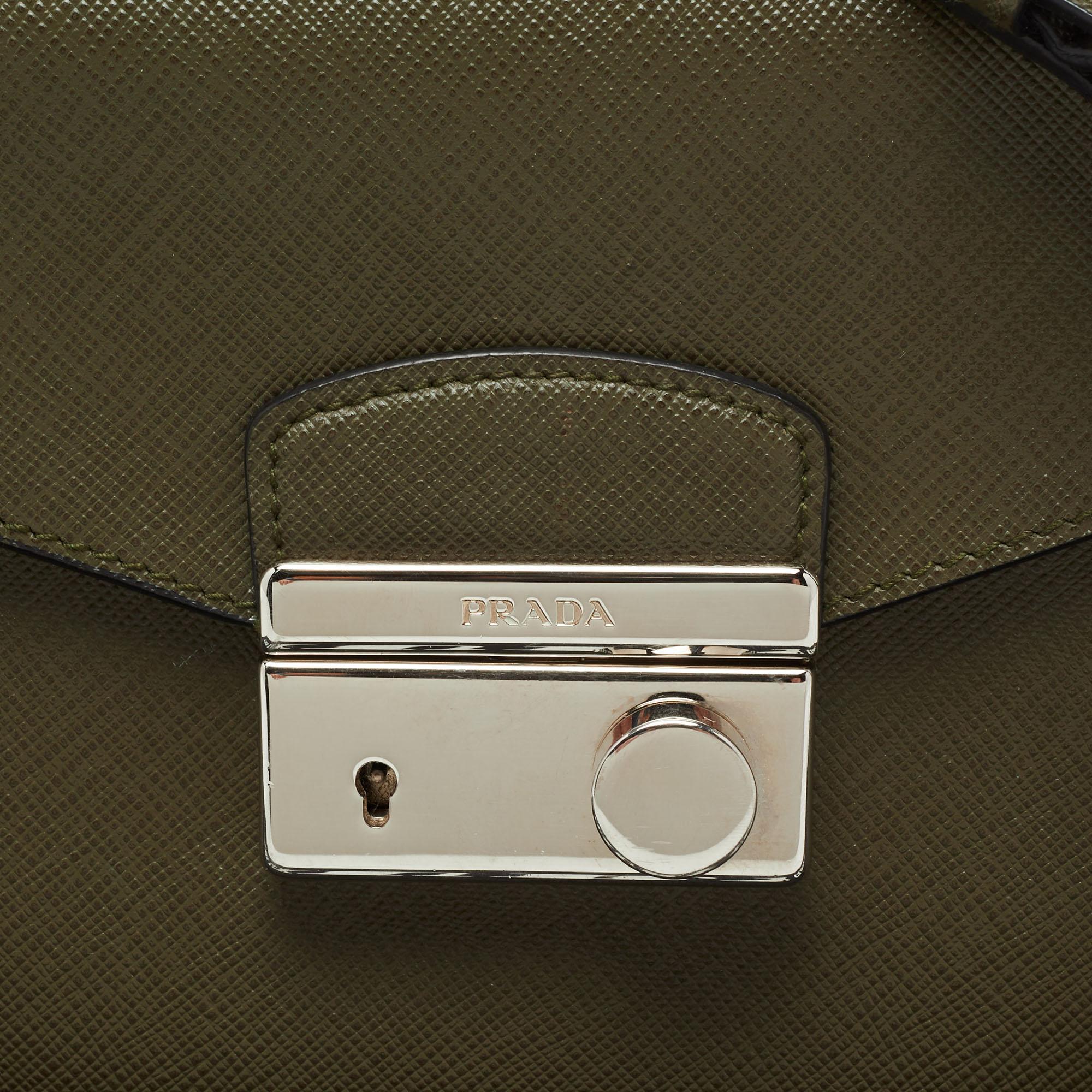 Prada Olive Green Saffiano Lux Leather Mini Sound Top Handle Bag 9
