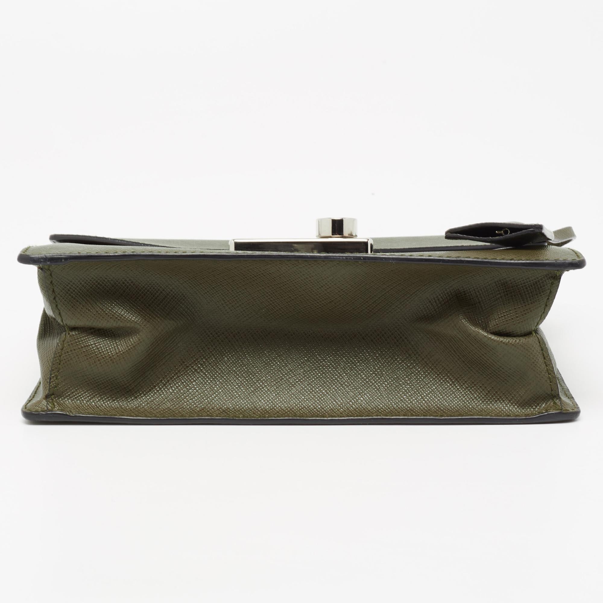 Prada Olive Green Saffiano Lux Leather Mini Sound Top Handle Bag In Good Condition In Dubai, Al Qouz 2