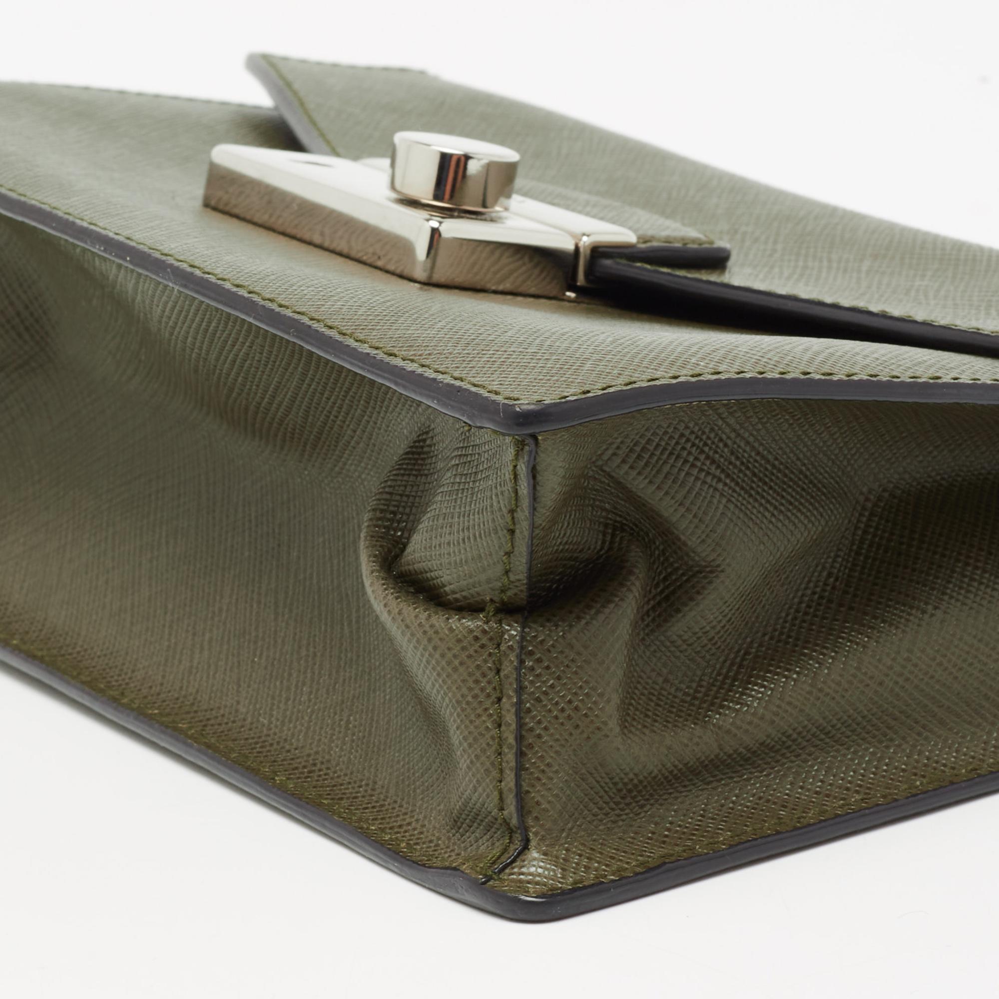 Women's Prada Olive Green Saffiano Lux Leather Mini Sound Top Handle Bag