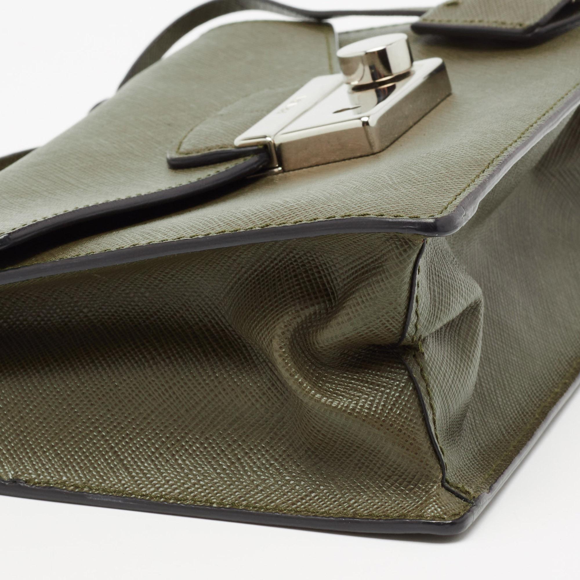 Prada Olive Green Saffiano Lux Leather Mini Sound Top Handle Bag 1