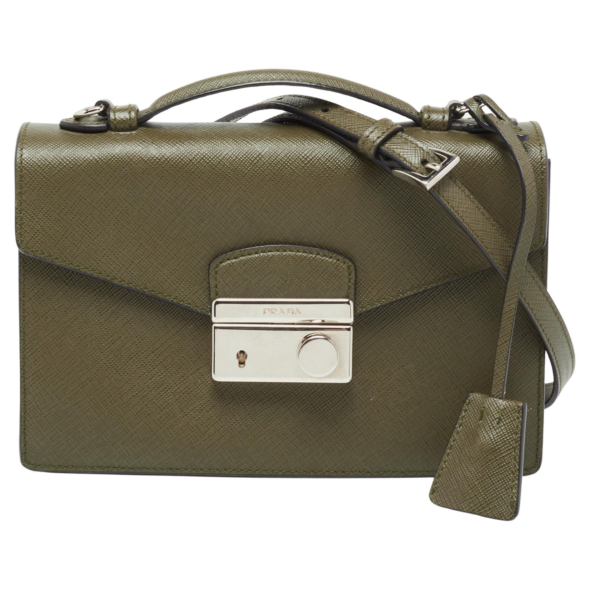 Prada Olive Green Saffiano Lux Leather Mini Sound Top Handle Bag