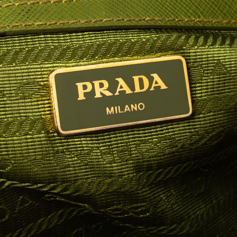Women's Prada Olive Green Saffiano Lux Leather Small Double Zip Tote
