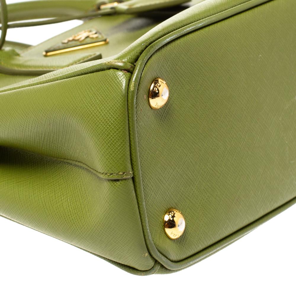 Prada Olive Green Saffiano Lux Leather Small Double Zip Tote 1