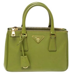 Prada Olive Green Saffiano Lux Leather Small Double Zip Tote