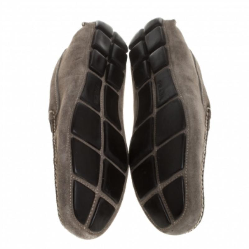 Gray Prada Olive Green Suede Penny Loafers Size 41.5 For Sale