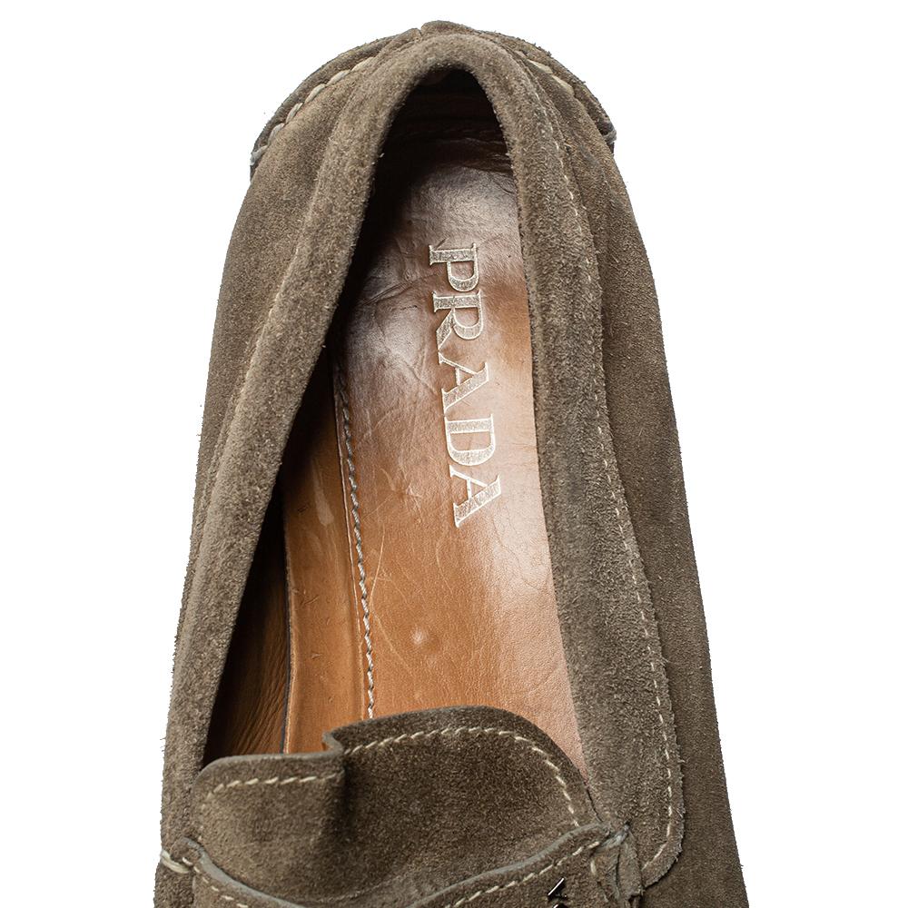 Prada Verde Oliva Ante Penny Slip On Mocasines Talla 43 1