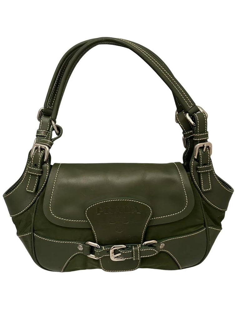 Prada Olive Strap Pocket Canvas Leather Bag For Sale at 1stDibs