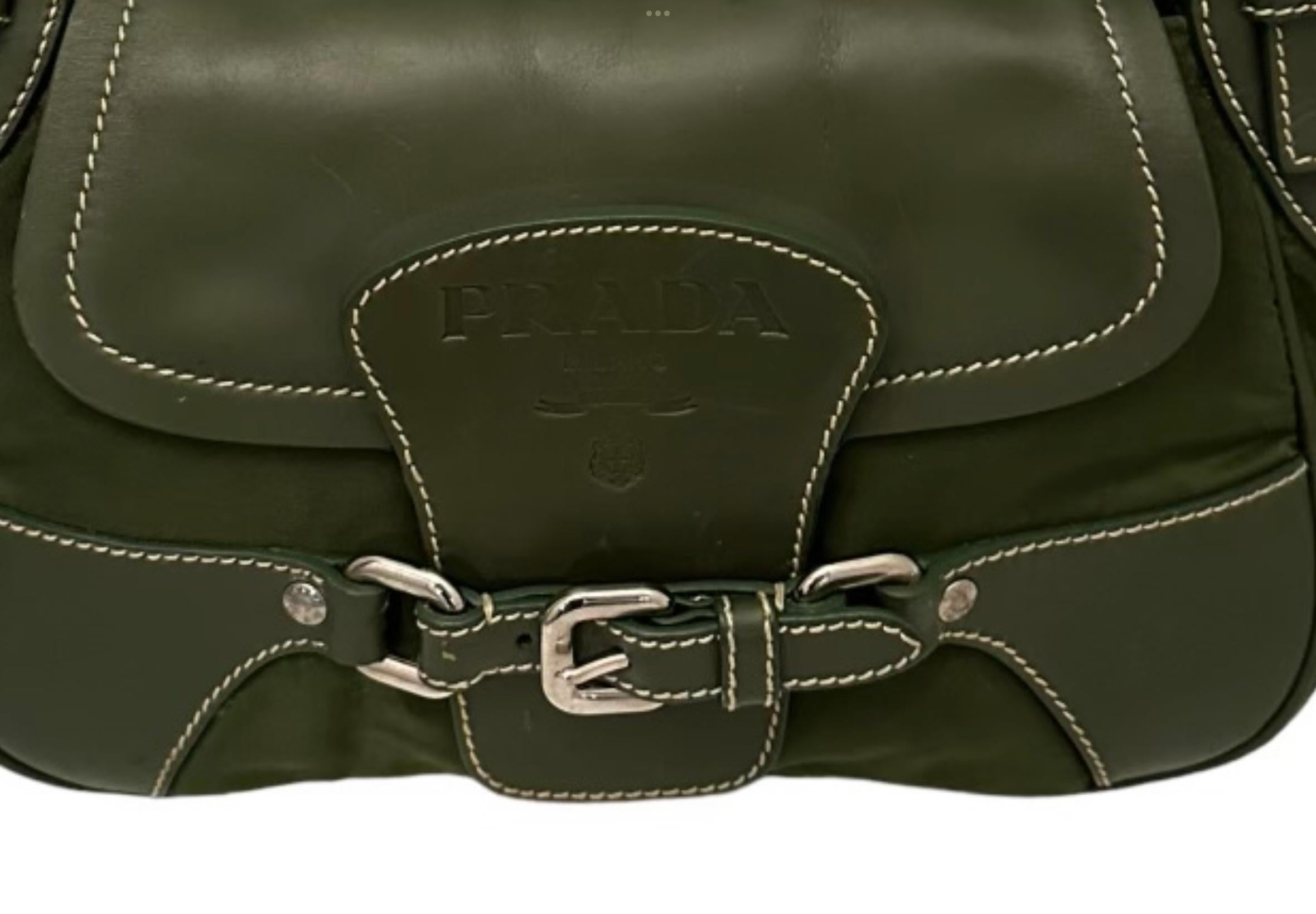 Prada Olive Strap Pocket Canvas Leather Bag 1