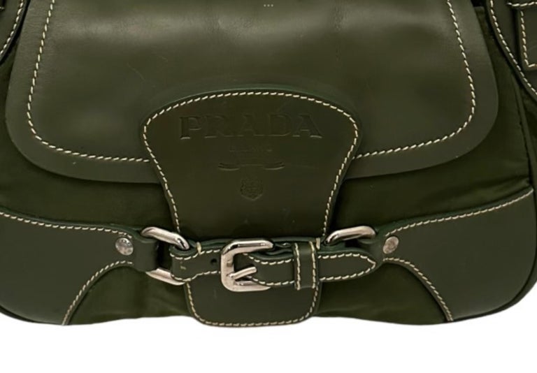 Prada Olive Strap Pocket Canvas Leather Bag For Sale at 1stDibs