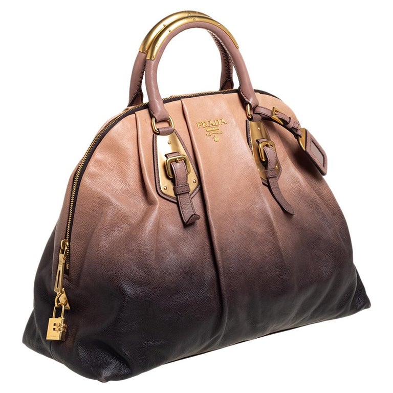 PRADA Saffiano Leather Promenade Handbag Dome Satchel Cream/Beige