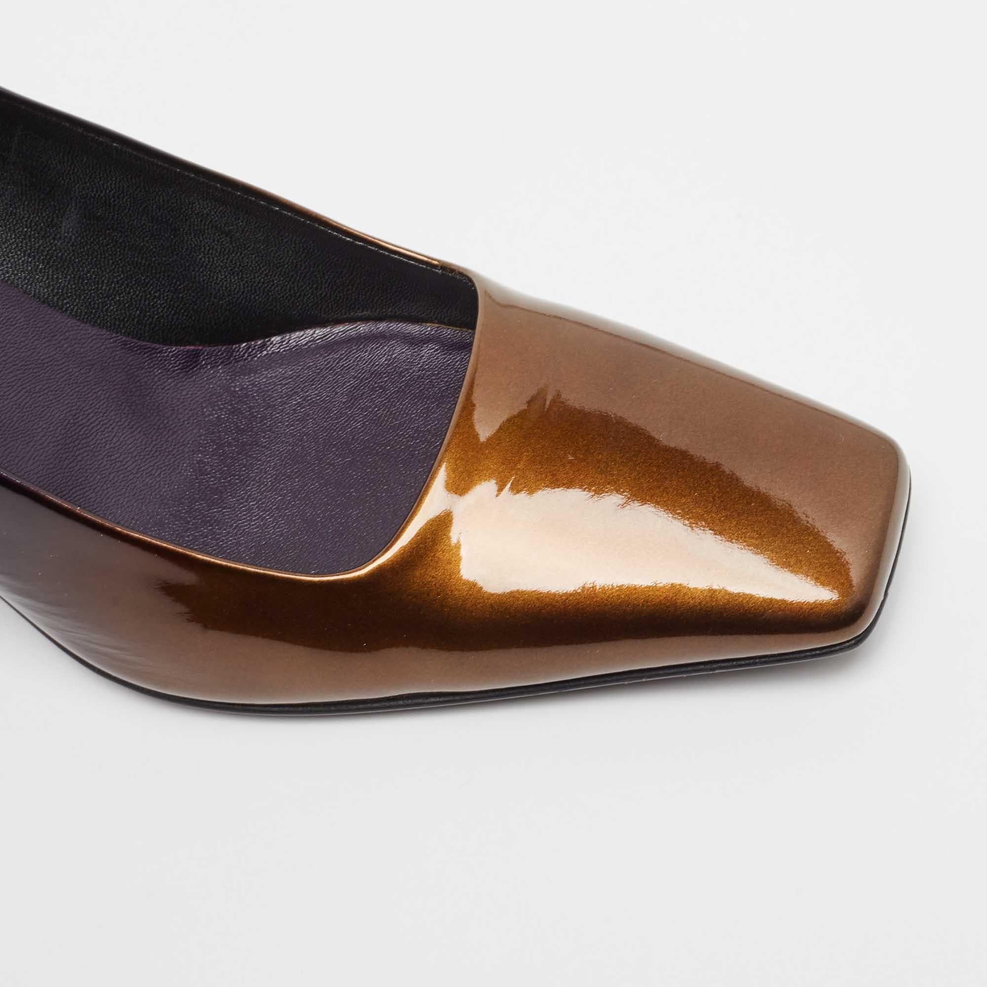 Prada Ombre Black/Brown Patent Leather Square Toe Pumps Size 37.5 1