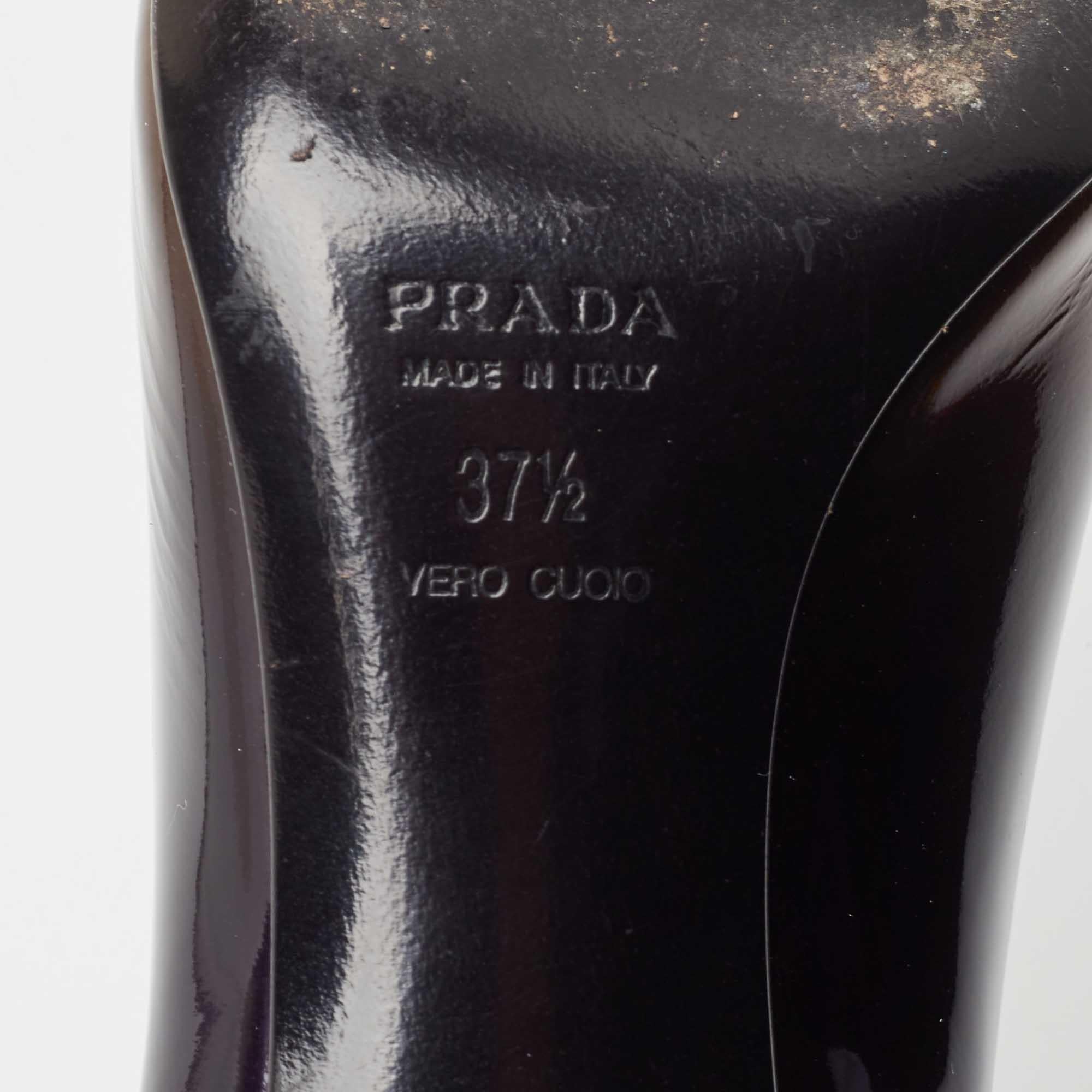Prada Ombre Black/Brown Patent Leather Square Toe Pumps Size 37.5 2