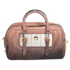 Prada Ombre Brown Glace Leather Zippers Bauletto Bag
