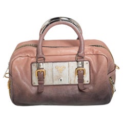 Prada Ombre Brown Glace Leather Zippers Bauletto Bag