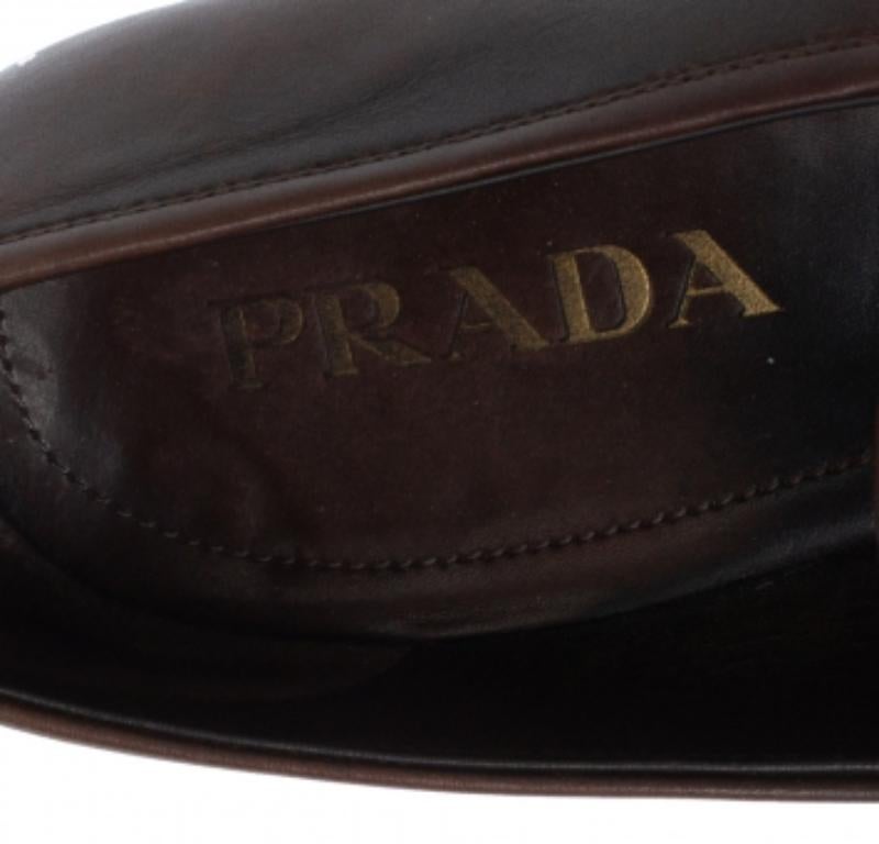 Prada Ombre Brown Leather Penny Slip On Loafers Size 41 In Fair Condition For Sale In Dubai, Al Qouz 2