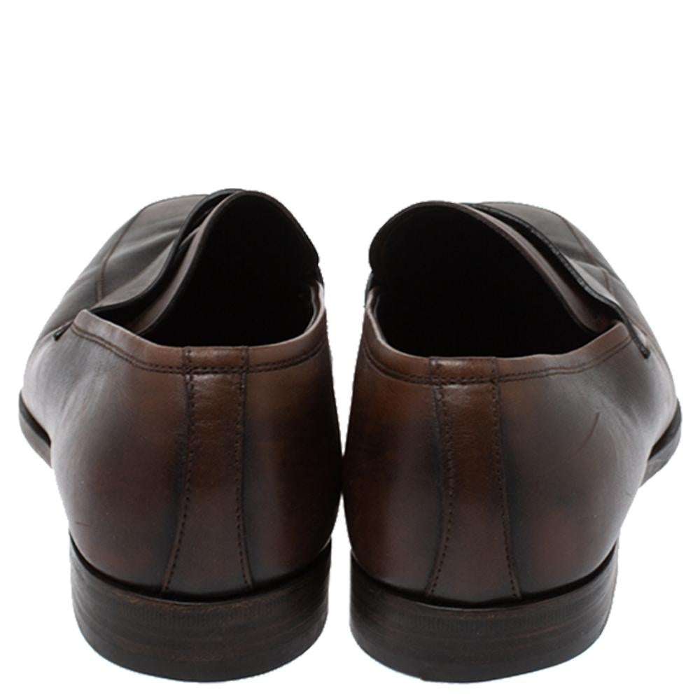 Black Prada Ombre Brown Leather Penny Slip On Loafers Size 41 For Sale