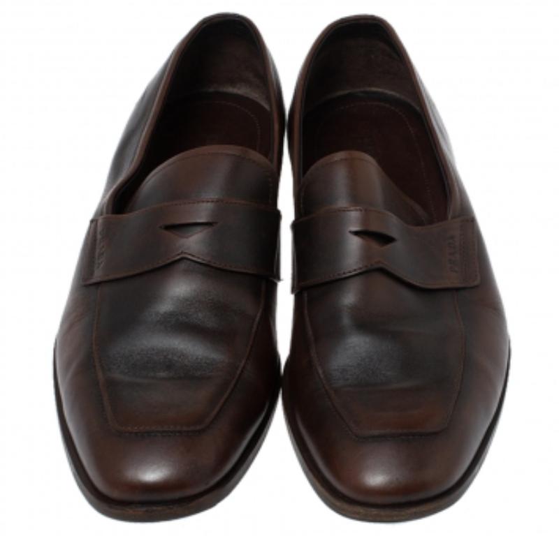 Men's Prada Ombre Brown Leather Penny Slip On Loafers Size 41 For Sale